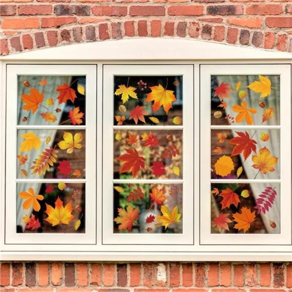 216 Pcs Fall Window Clings Stickers Fall Window Decorations for Fall Autumn - Picture 6 of 8